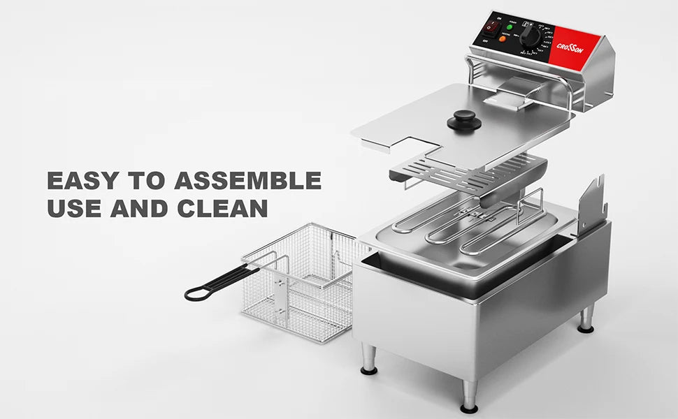 CROSSON ETL Listed 13Lbs Electric Deep Fryer Countertop with Easy-assembling Solid Basket Removeable Oil Container
