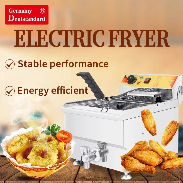 17L Single Cylinder Commercial Electric Deep Fryer Potato Chips Frying Machine Stainless Steel Chicken Fryer Cooking Appliance