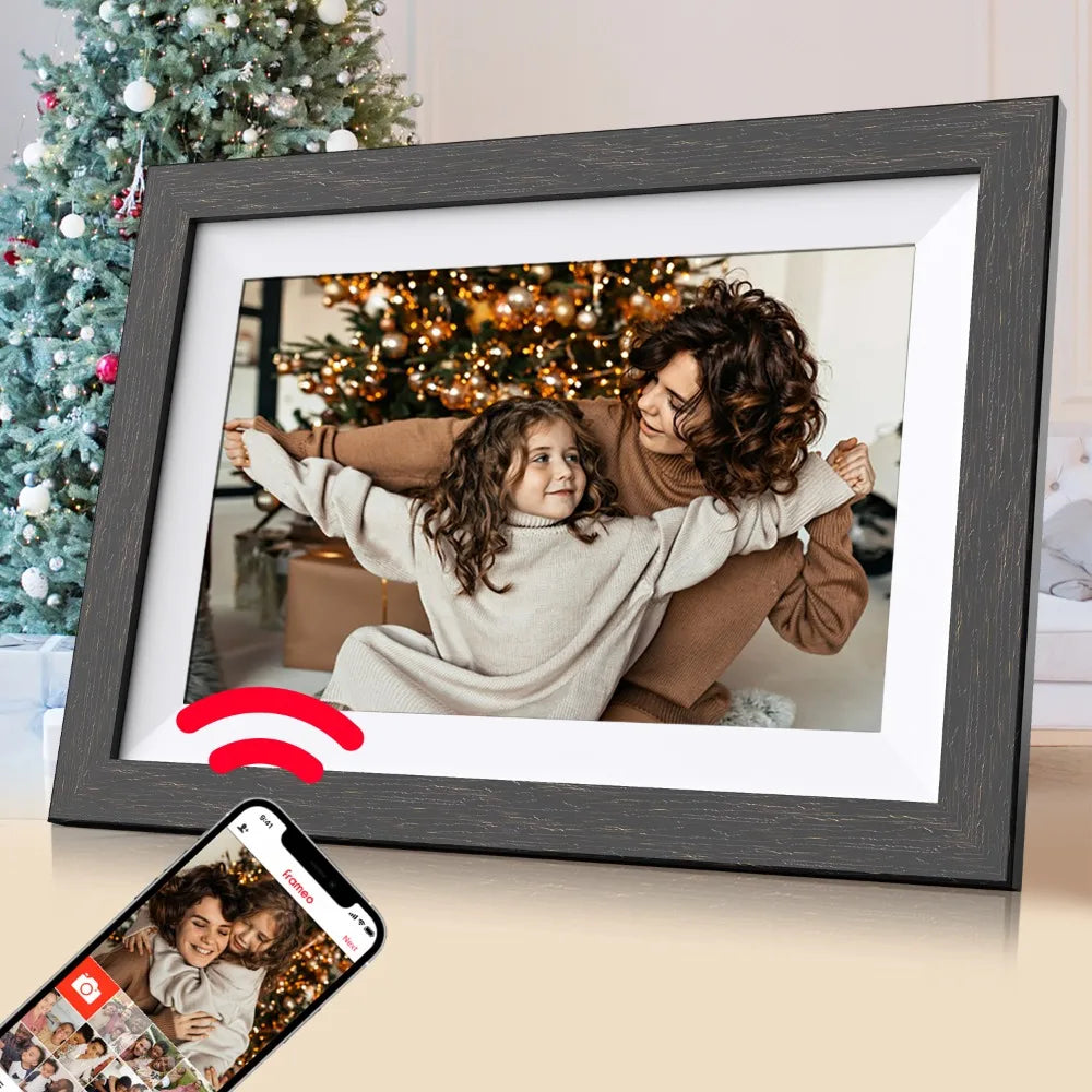 Digital Photo Frame, Wi-Fi Smart Digital Picture Frame with HD IPS Touch Screen, Auto-Rotate, Send Pictures (Wood Effect)