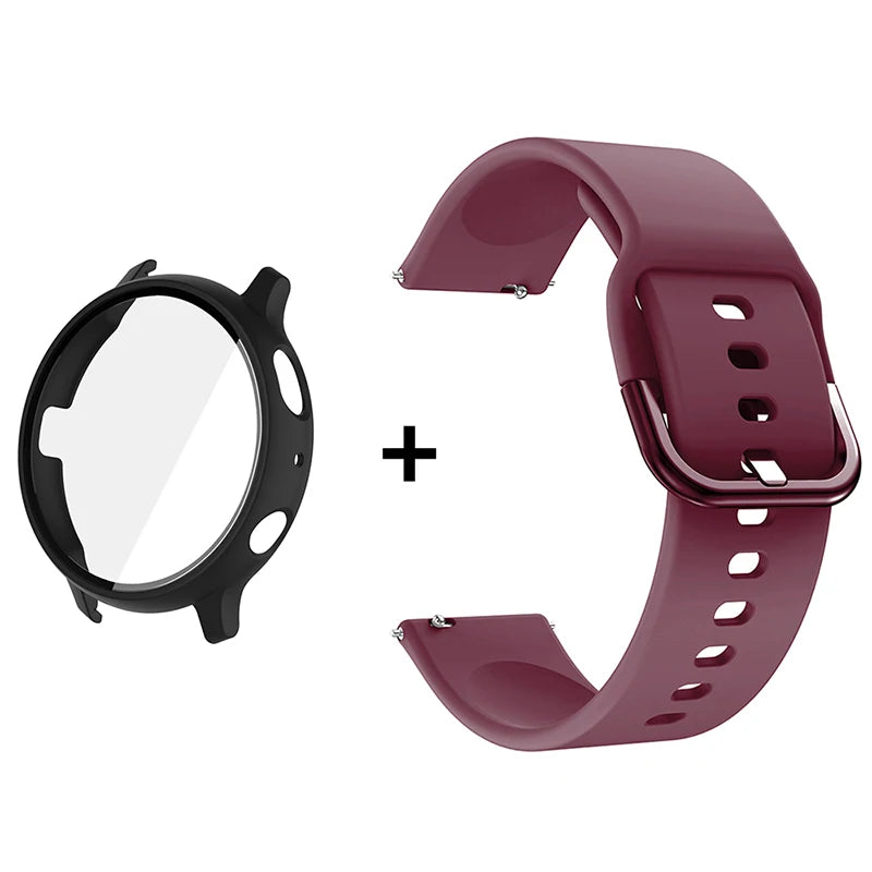 Silicone Strap+Case for Samsung Galaxy Watch Active 2 40mm 44mm Bracelet Tempered Glass Screen Protector Cover correas 20mm band