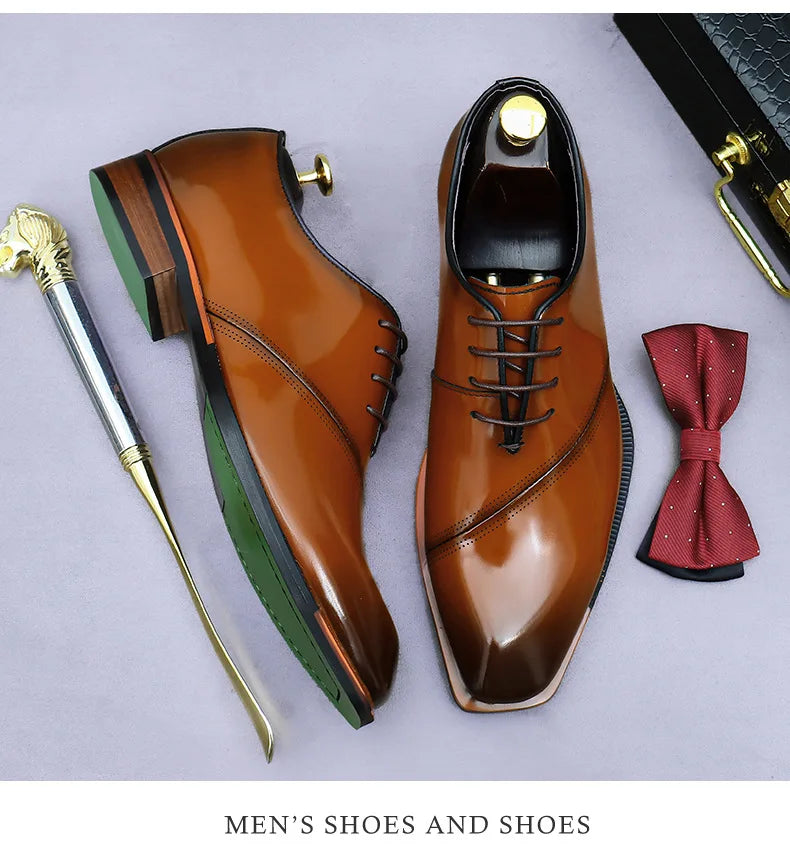 Brand Original Mens Oxford Dress Shoes Genuine Leather Brown Lace-up Business Wedding Formal Shoes Plus Size 38-46