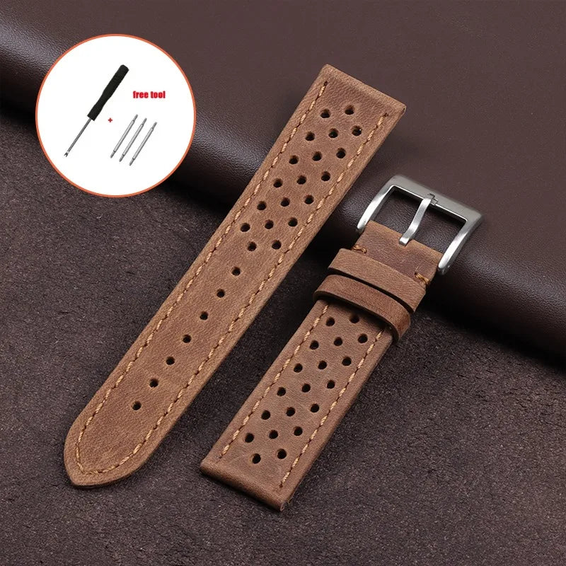 18mm 20mm 22mm Vintage Genuine Leather Strap Men Women Universal Cowhide WatchBand Breathable Bracelet Sport Wristbelt Accessory