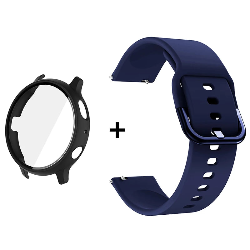 Silicone Strap+Case for Samsung Galaxy Watch Active 2 40mm 44mm Bracelet Tempered Glass Screen Protector Cover correas 20mm band