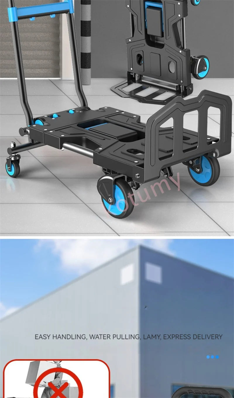 Multi-Position Folding Hand Truck,Four Wheel Luggage Cart 150kg,Pull Rod Adjustable Length,Four Wheel,Outdoor Camping Wagon