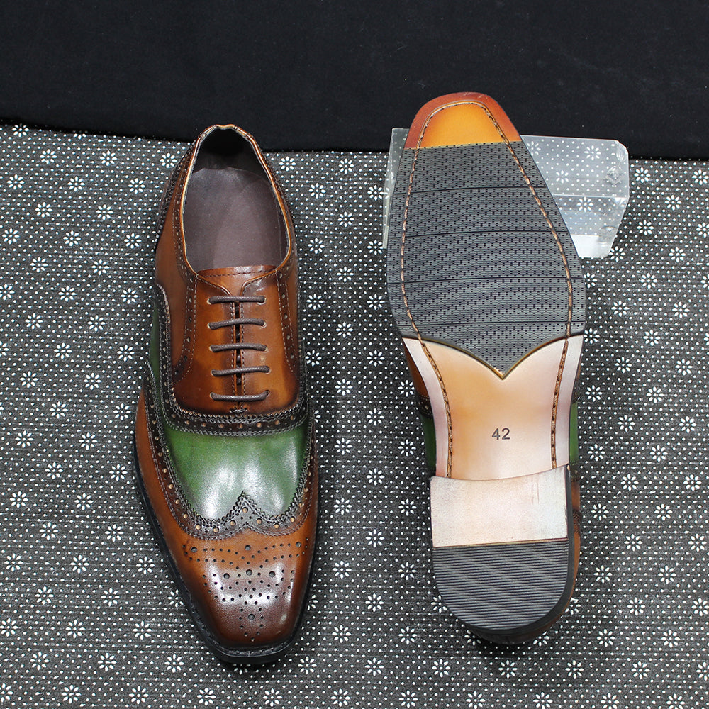 Luxury Men's Oxfords Genuine Leather Classic Wingtip Lace-Up Dress Shoes for Men Wedding Party Business Office Formal Footwear