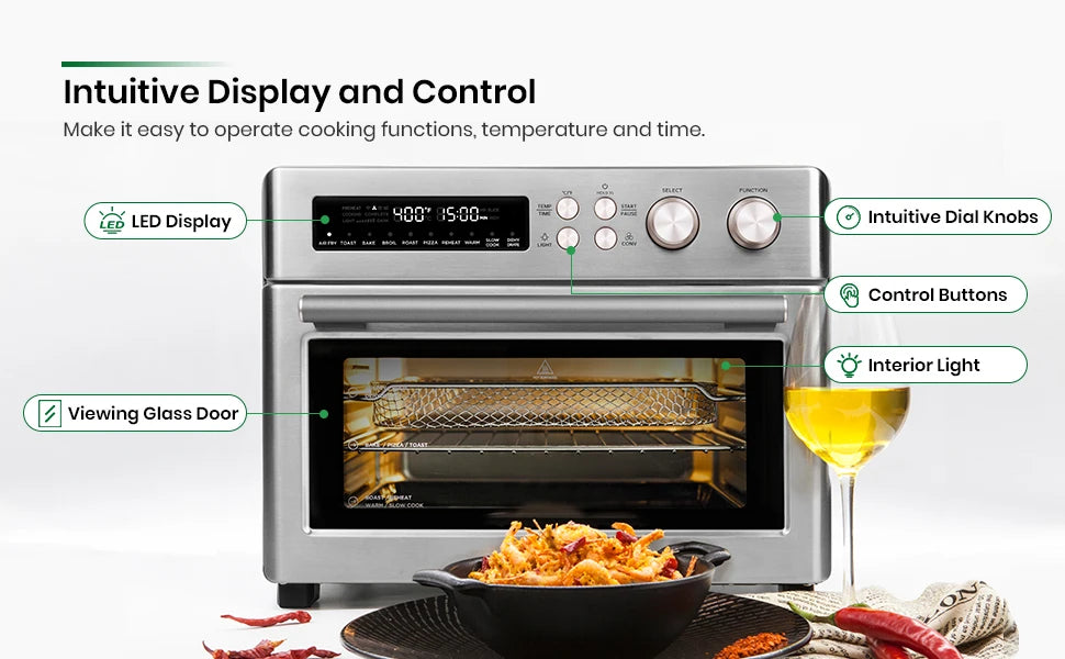Heating Air Fryer Toaster Oven, Extra Large Countertop Convection Oven 10-in-1 Combo, 6-Slice Toast, Enamel Baking Pan Easy Clea