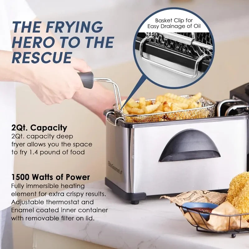 HAOYUNMA Electric Immersion Deep Fryer Removable Basket Adjustable Temperature,Lid with Viewing Window and Odor Free Filter