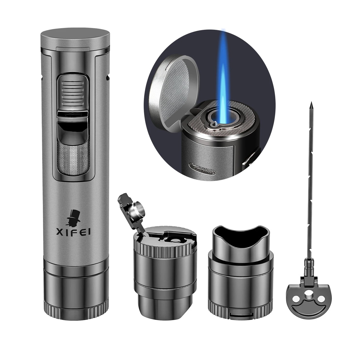 Xifei Cigar Lighter Torch W/ Puncher Holder Aeration Tool Needle Windproof Aansteker Metal Esqueiro Maçarico Smoking Accessories