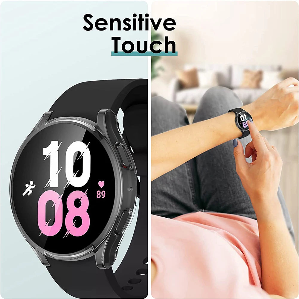 Tempered Glass+ PC Cover for Samsung Galaxy Watch 7 4 5 6 44mm 40mm All Coverage Protective Bumper Case Galaxy Watch Accessories