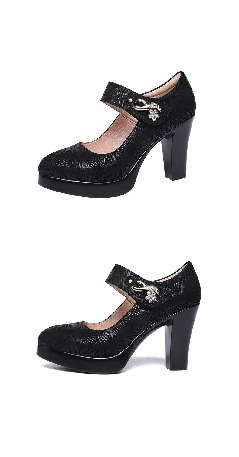 6cm 8cm 10cm Block Heel Platform Pumps Women Shoes 2024 Spring Floral Black High Heels Shoes Ladies Elegant Office Shoe 41 42 43