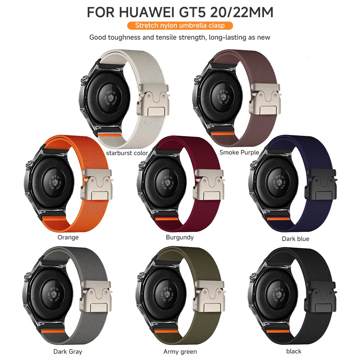 20mm 22mm Elastic Strap for Samsung Galaxy Watch 7 6 5 4 40mm 44mm 6Classic 47mm Nylon Band for Huawei Watch GT5 4Pro 3 Bracelet