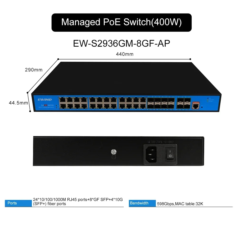 EWIND POE Switch 16/48 Ports 10/100/1000Mbps Full Gigabit Ethernet Switch Unmanagement AI Smart Switch outdoor home NVR