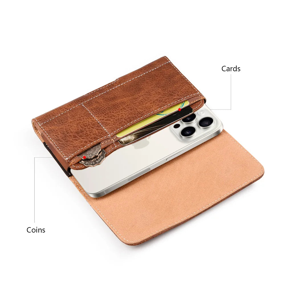 Universal Leather Phone Case Belt Clip Carrying Waist Bag for Samsung Galaxy Note 20 10 S23+ S22 Ultra A54 Magnetic Pouch Case
