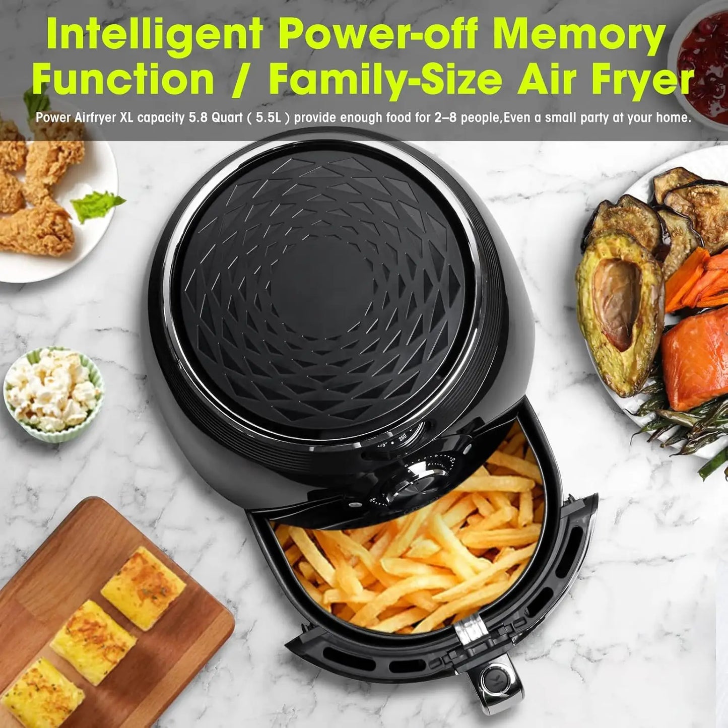 Air Fryer 5.8QT/5.5L 1700W High-Power Electric Hot Temperature Control & Timer Knob Non Stick Fry Basket Dishwasher Safe