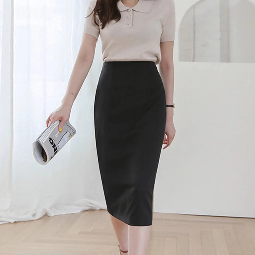 European Station High Waist Half Skirt Women's Spring/Summer New Light Luxury Professional Mid length Split Wrapped Hip Skirt