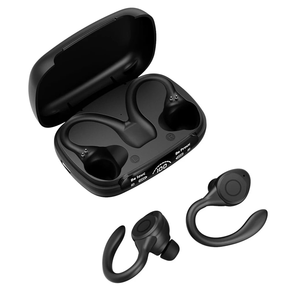 Wireless Bluetooth Headset Ear Hook Sports HiFI Stereo Headphones Waterproof Headset Noise Reduction LED Display Running Earbuds