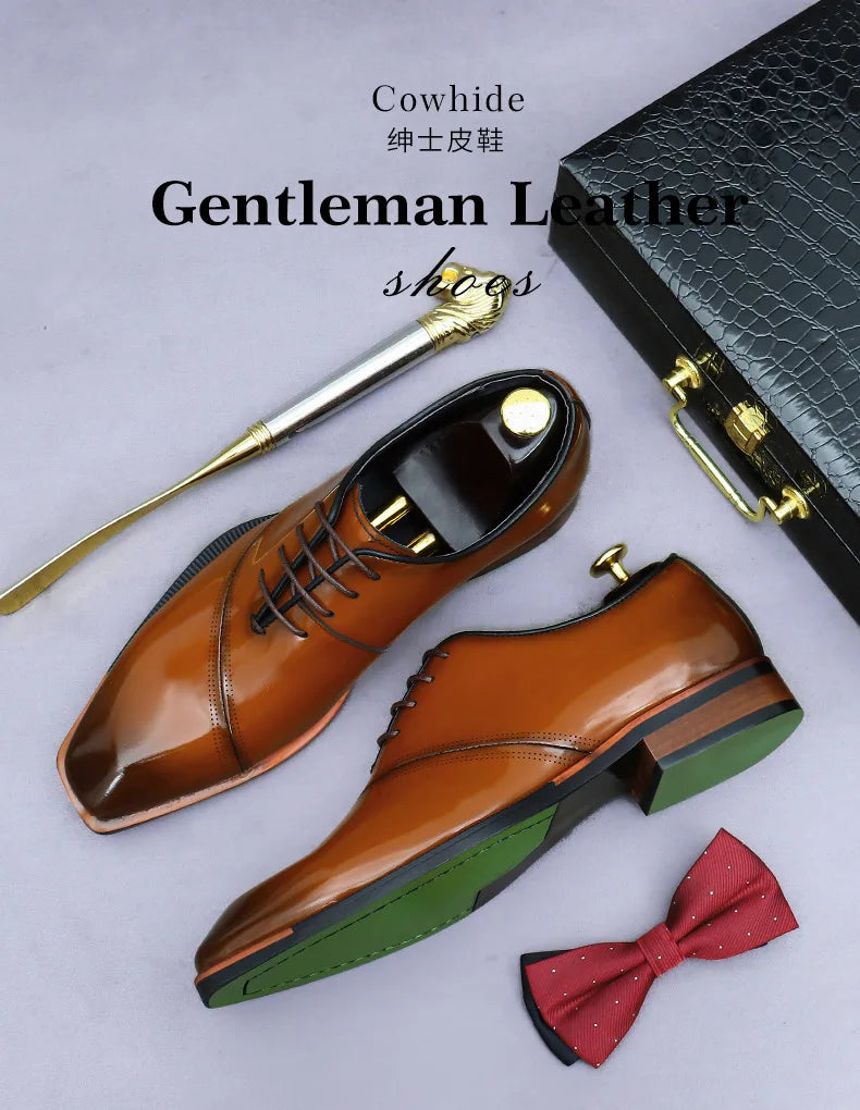 Brand Original Mens Oxford Dress Shoes Genuine Leather Brown Lace-up Business Wedding Formal Shoes Plus Size 38-46