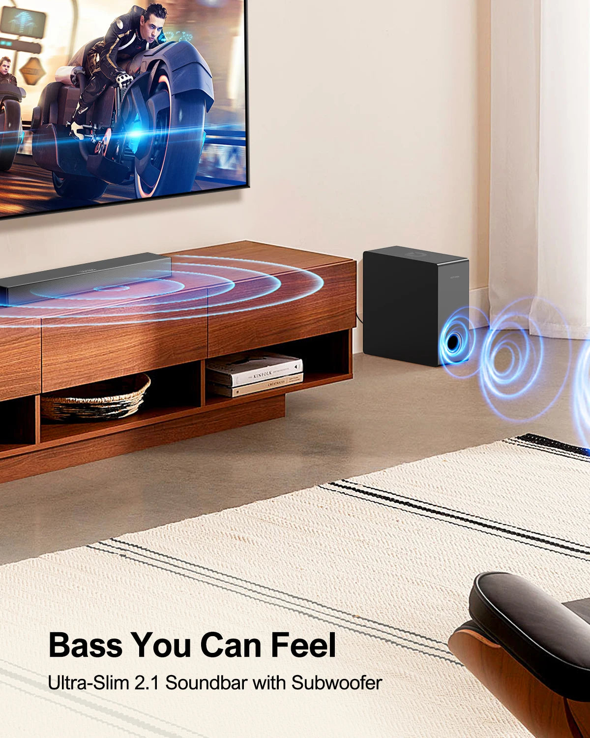 ULTIMEA Ultra-Slim TV Speakers Sound bar for TV, 2.1 PC Soundbar with Subwoofer 5.3 Bluetooth Mini Sound Bar for PC Gaming, ARC