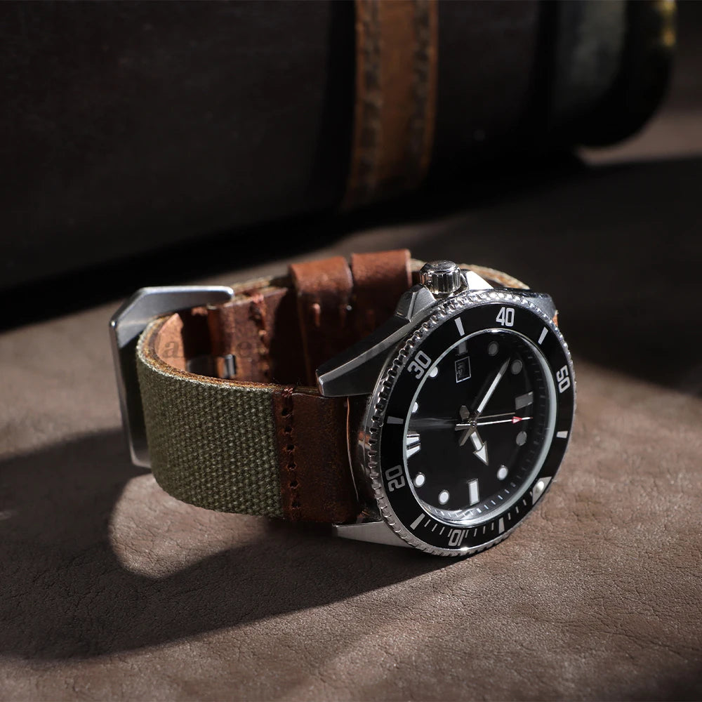 Handmade Canvas Leather Watch Strap 20mm 22mm 24mm for Panerai for Omega Army Green Men Women Watch Bracelet Military Watchband