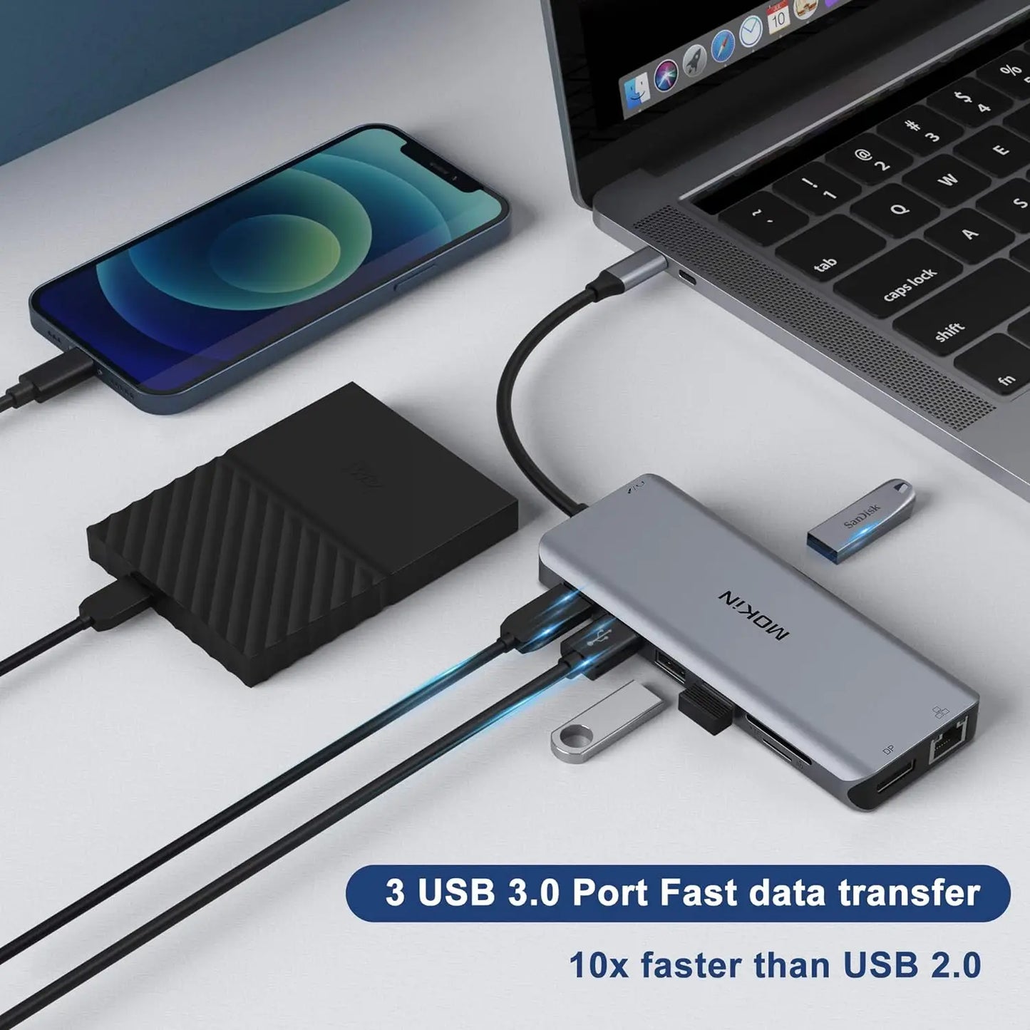 MOKiN USB Type C HUB Docking Station Dual HDMI DP Gigabit Etherne PD100W Adapter for MacBook Air Pro M2 M1 hub 3 USB 3.0 5Gbps