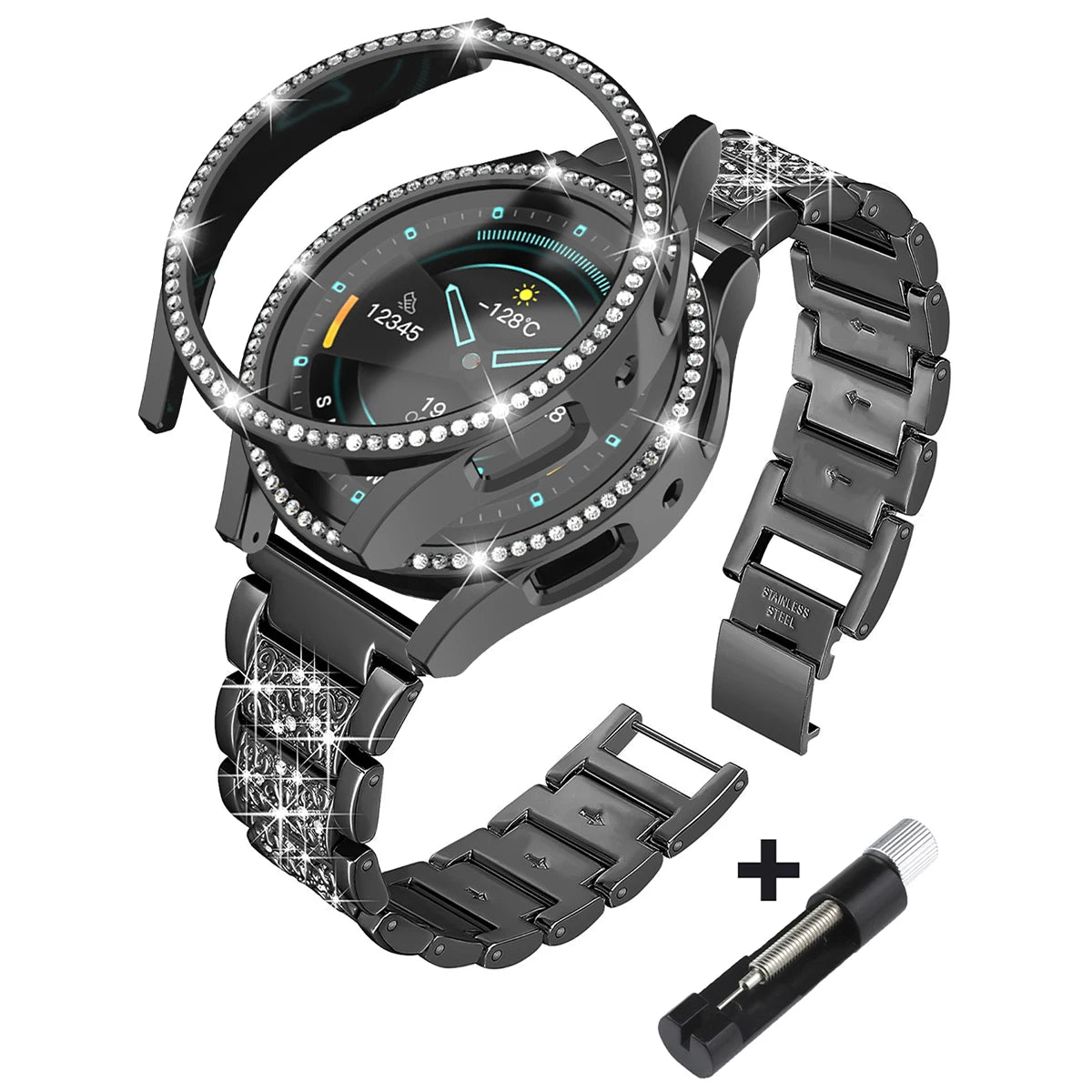 Metal Strap+Case for Samsung Galaxy Watch4 5 6 7 40mm 44mm Band Woman Stainless Steel Diamond Bracelet & Cover Bumper Accessorie