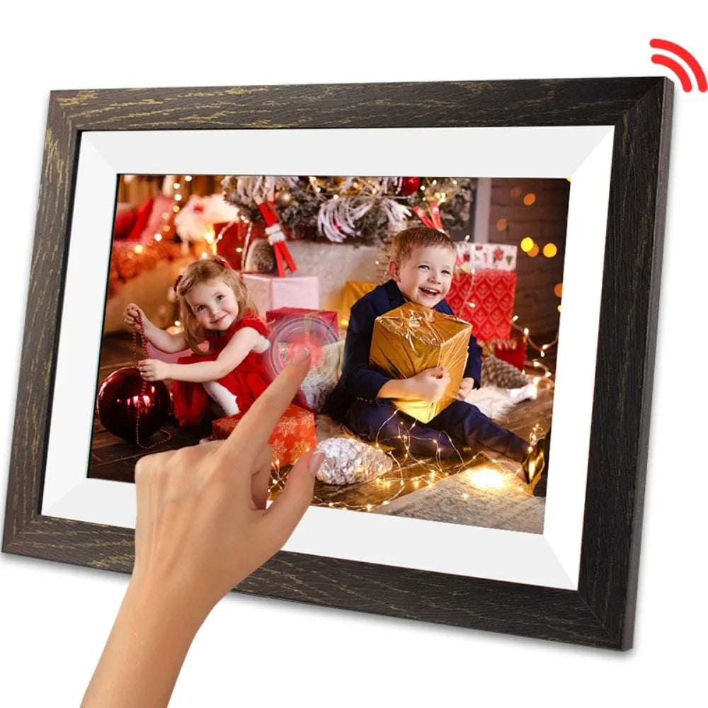 Digital Photo Frame, Wi-Fi Smart Digital Picture Frame with HD IPS Touch Screen, Auto-Rotate, Send Pictures (Wood Effect)
