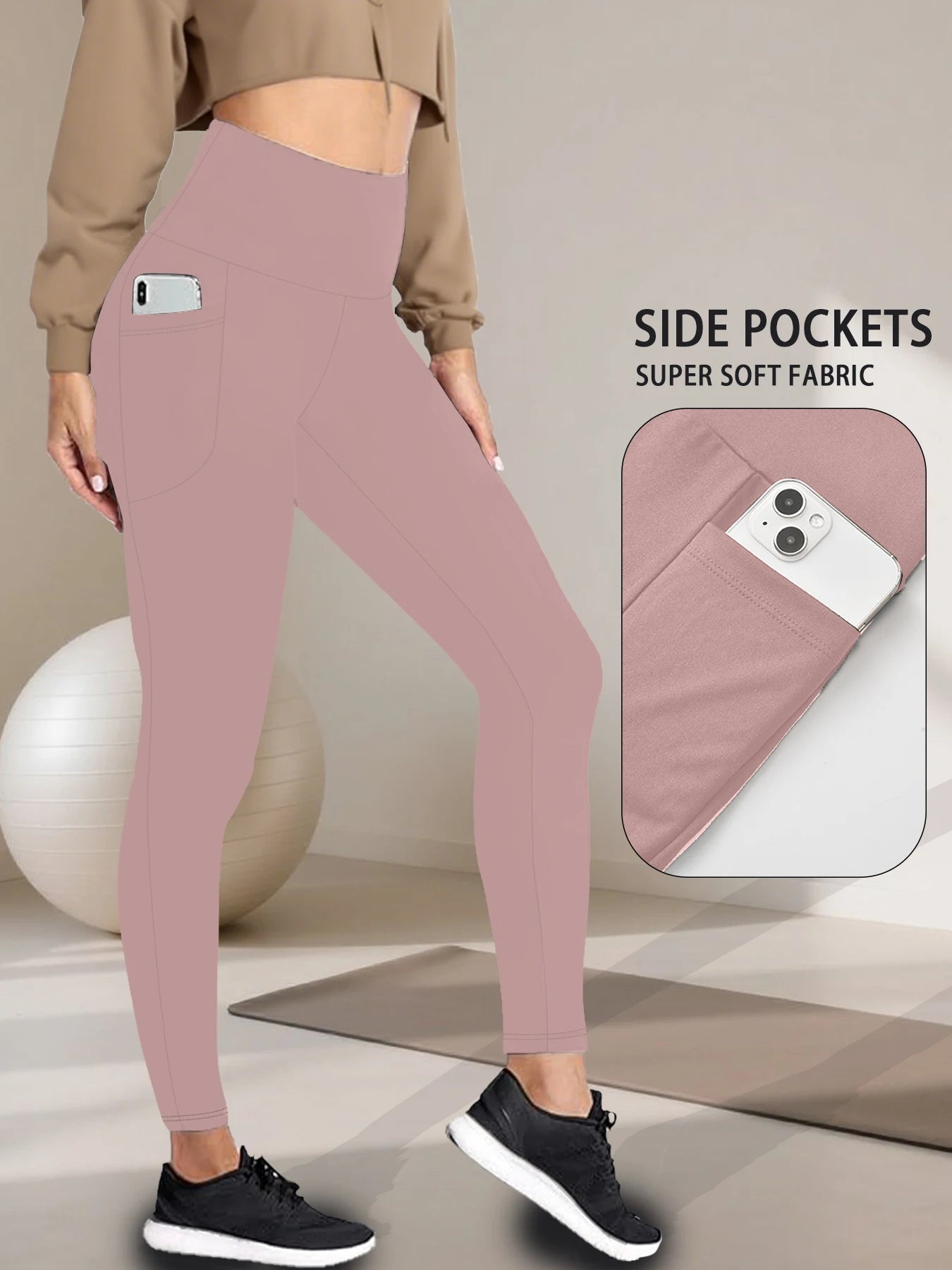 Soft Leggings with Pockets High Waisted Workout Yoga Pants Women's