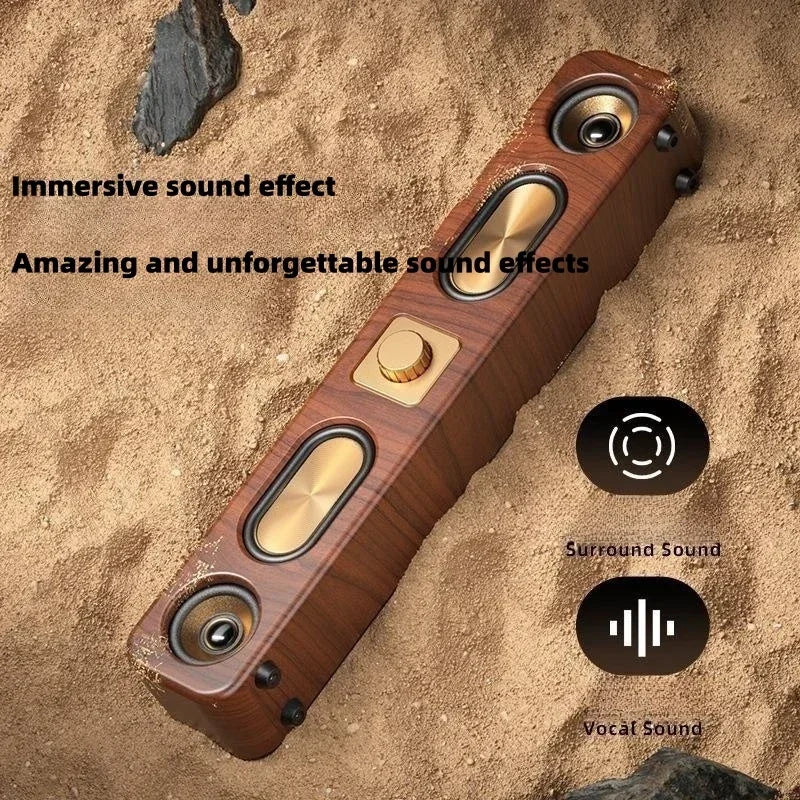 Retro Wooden Soundbar Portable Bluetooth Speaker Home Computer Desktop TV Theater Wireless HIFI Stereo Sound FM Radio Sound Bar