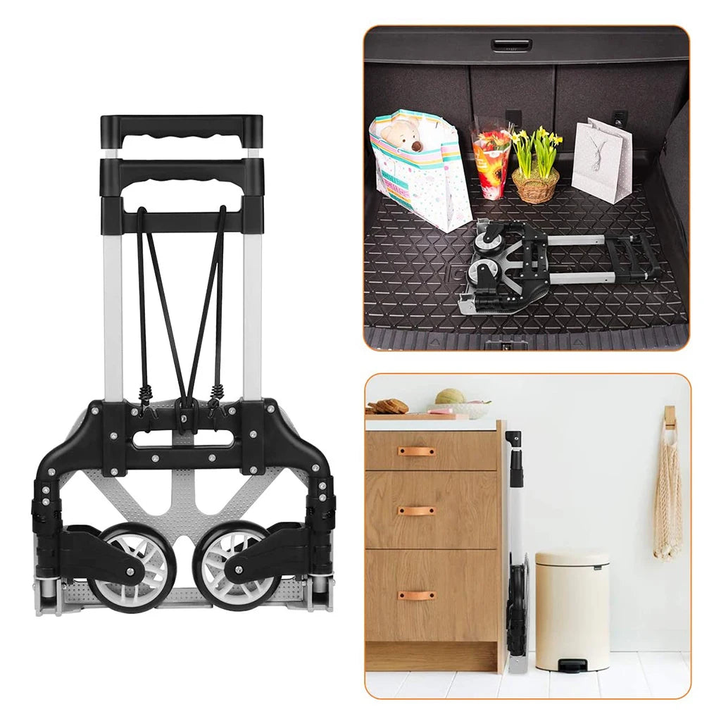 Heavy Duty Aluminum Alloy Folding Hand Truck Portable Barrow Trolley Travel Luggage Shopping Cart Portable Home Use 160 LBS