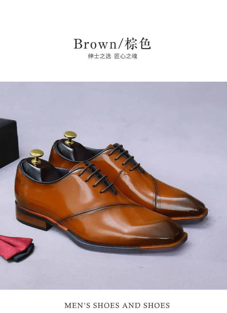 Brand Original Mens Oxford Dress Shoes Genuine Leather Brown Lace-up Business Wedding Formal Shoes Plus Size 38-46