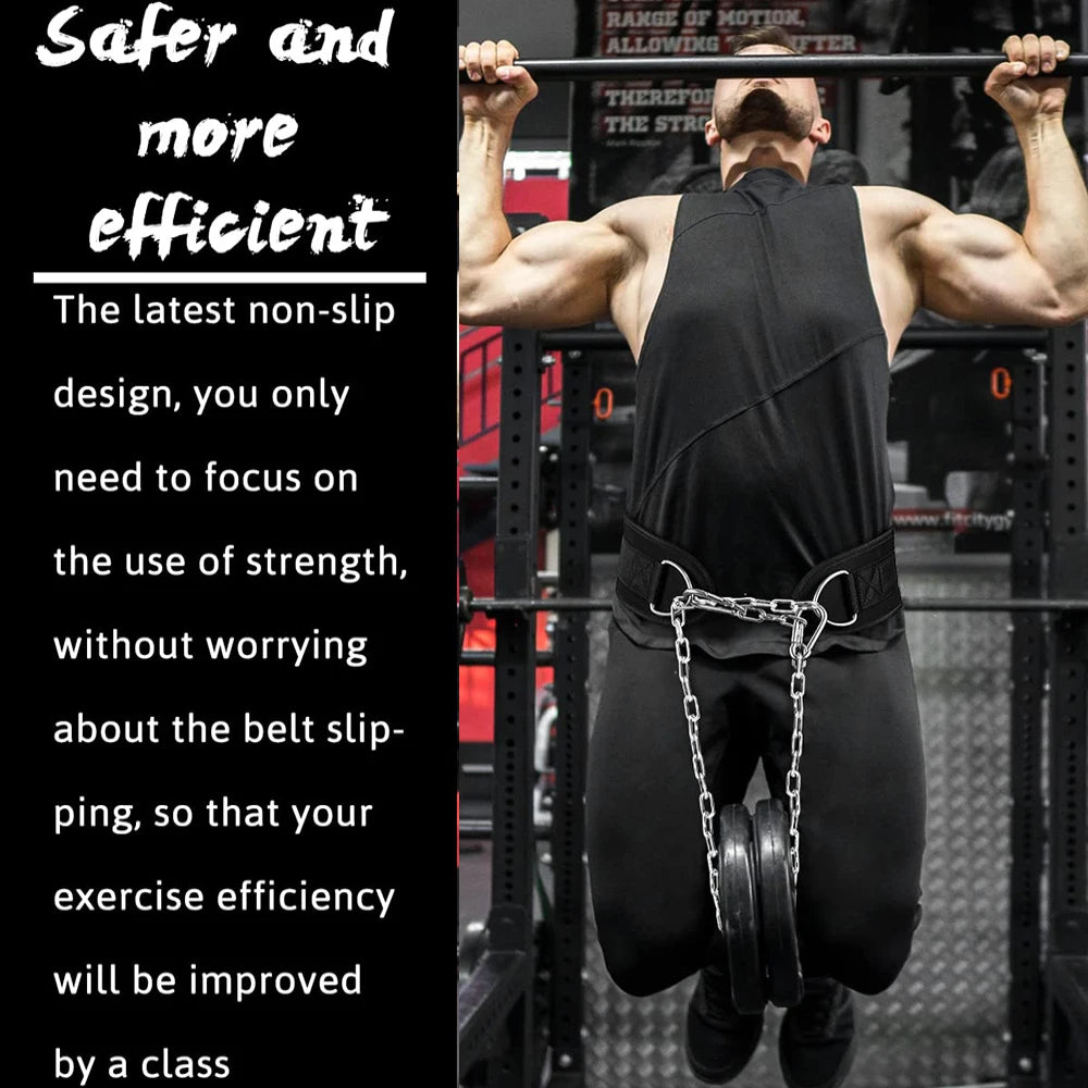 Dip Belt With Chain For Weightlifting Pullup Gym Lifting Belt Squat Fitness Powerlifting Bodybuilding Training ONE Size FITS All