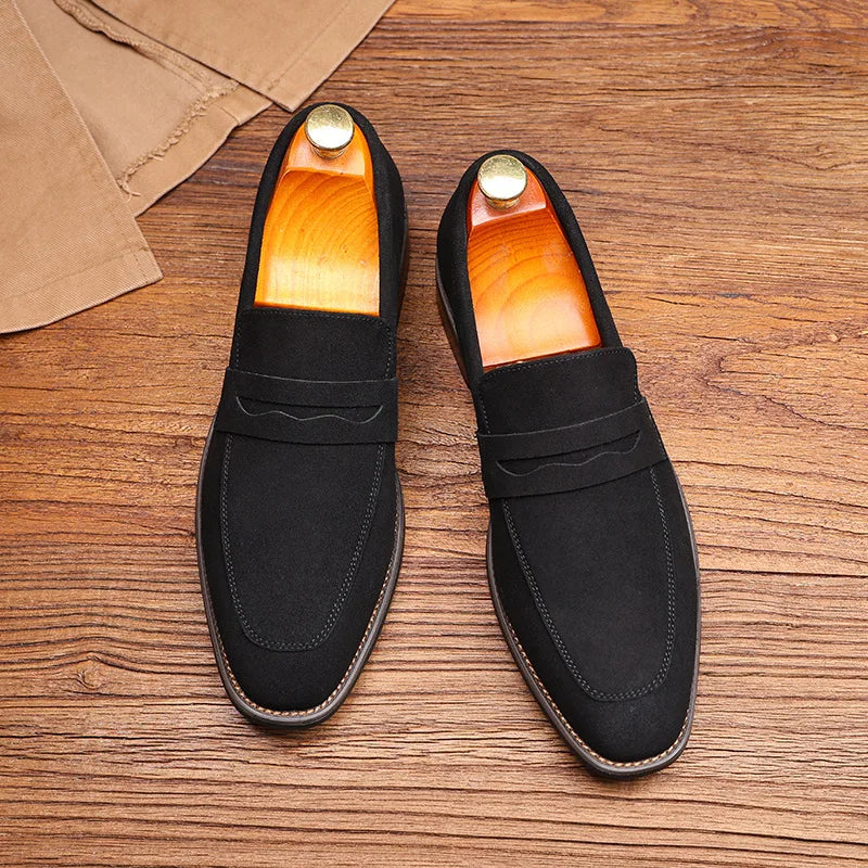 Men's Classic Retro Penny Loafers Moccasins Cow Suede Fashion Men's Leather Casual Shoes Mens Outdoor Driving Slip-on Flats