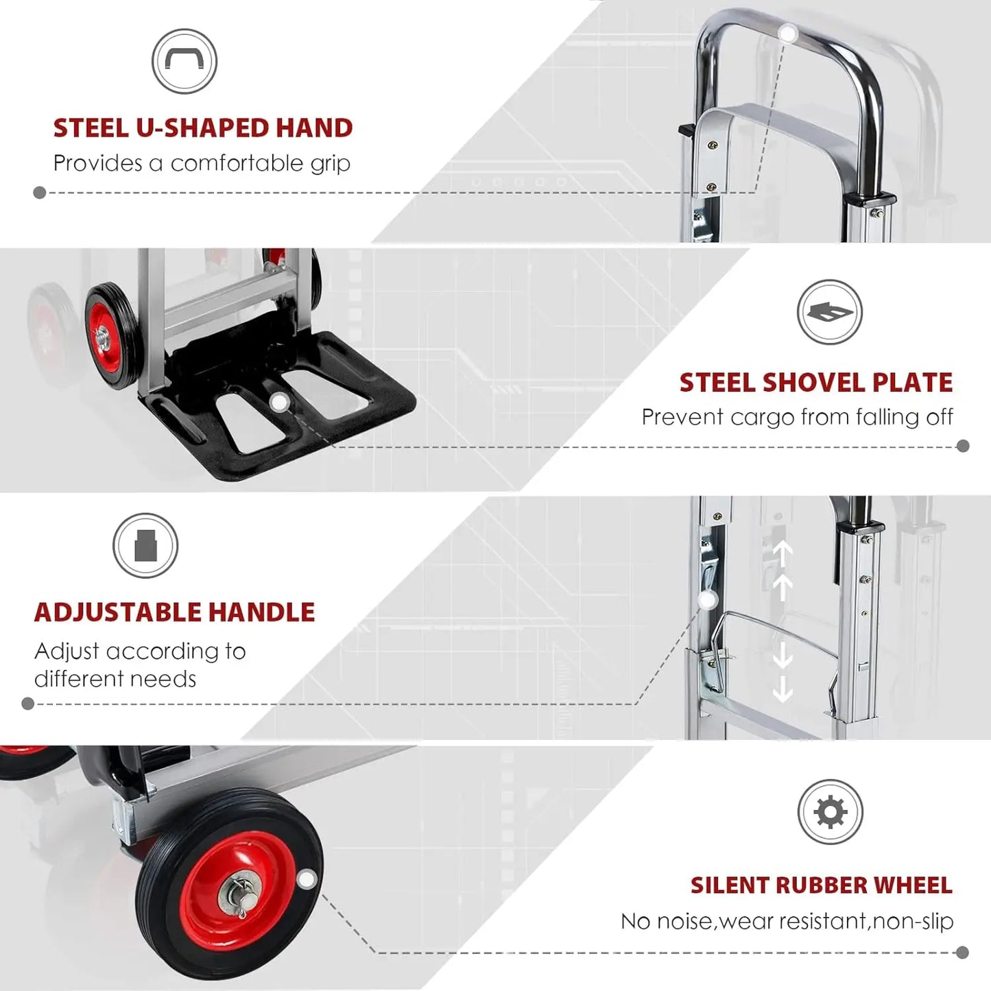 Hand Truck Dolly Heavy Duty 440lbs Capacity 2 in 1 Convertible Folding Hand Truck with Pneumatic Wheels and Telescopin