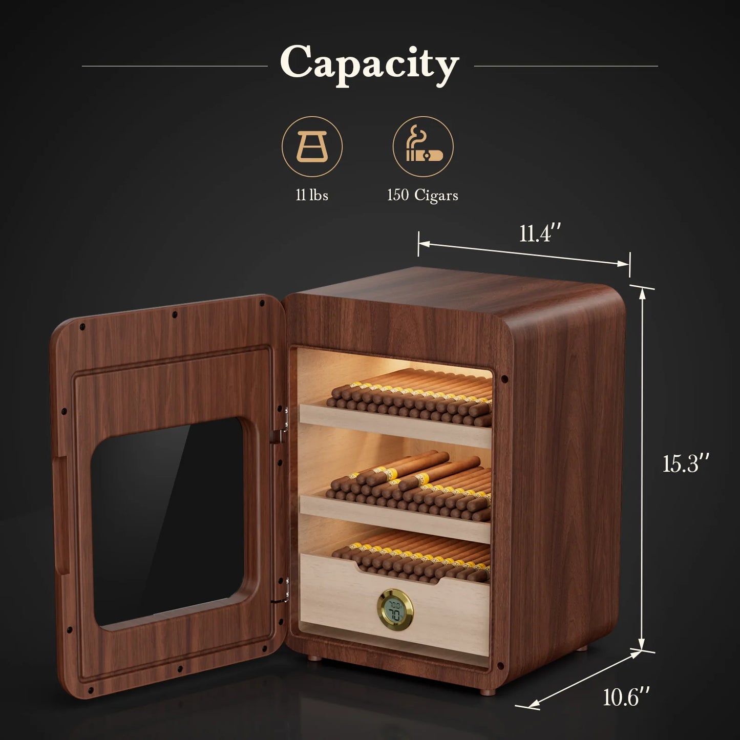 Cigar Humidor, Cigar humidor cabinet for 100-150 Cigars with LED Light Control System, 3 Layer Large Desktop Cigar Humidor