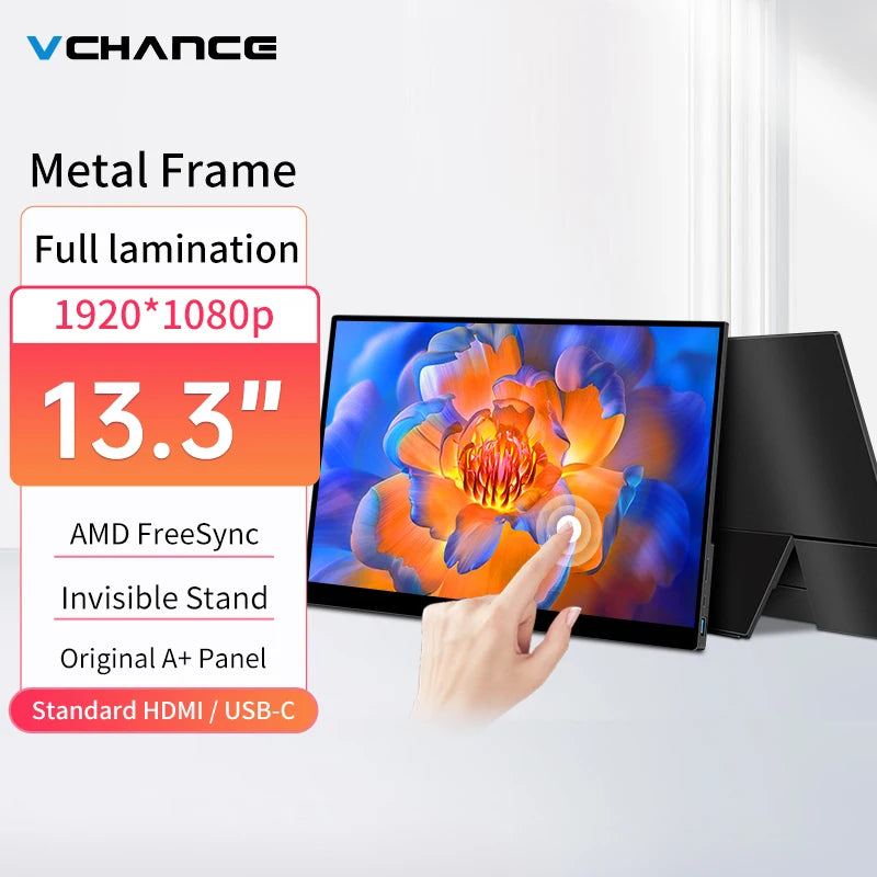 VCHANCE 13.3 Inch 1080p Portable Monitor Touch Screen 100%sRGB HDR Metal Frame Extender Display for Laptop Phone Xbox Switch PS4