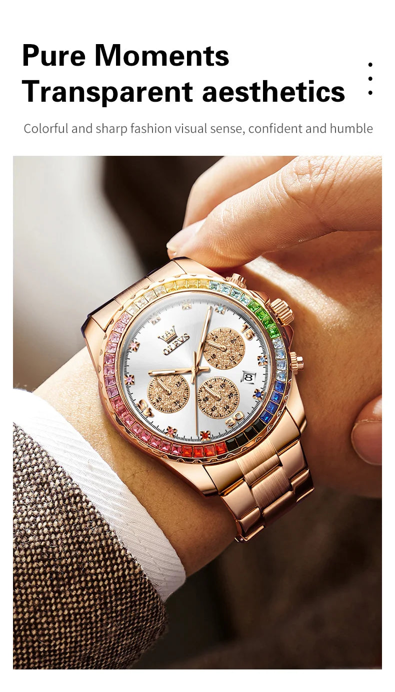 Watch for Men OLEVS Rainbow Gemstone Bezel Business Luxury Top Brand Quartz Watches Waterproof Sports Watches reloj hombre