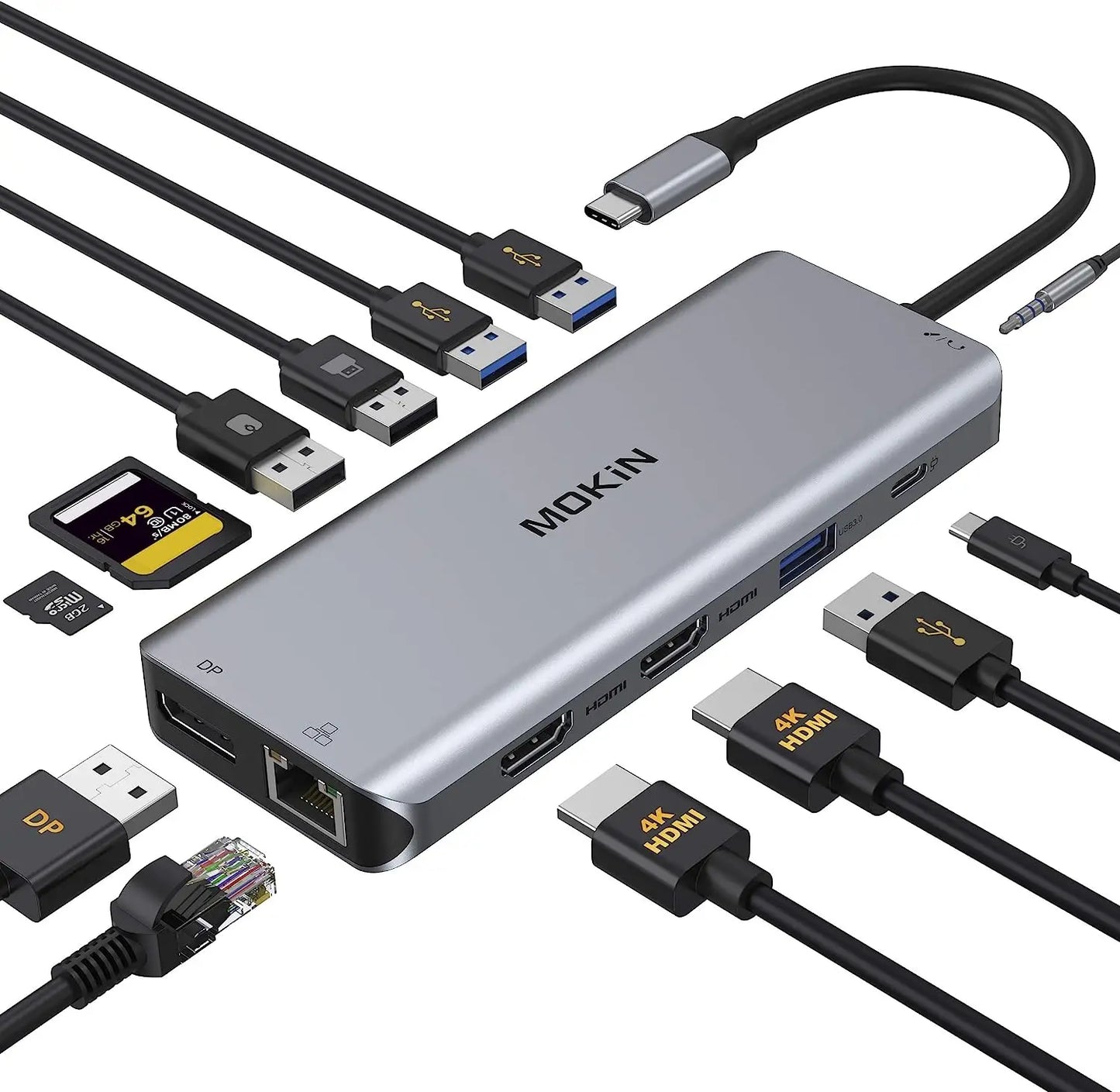 MOKiN USB Type C HUB Docking Station Dual HDMI DP Gigabit Etherne PD100W Adapter for MacBook Air Pro M2 M1 hub 3 USB 3.0 5Gbps