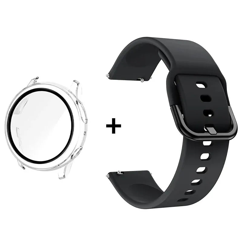 Silicone Strap+Case for Samsung Galaxy Watch Active 2 40mm 44mm Bracelet Tempered Glass Screen Protector Cover correas 20mm band