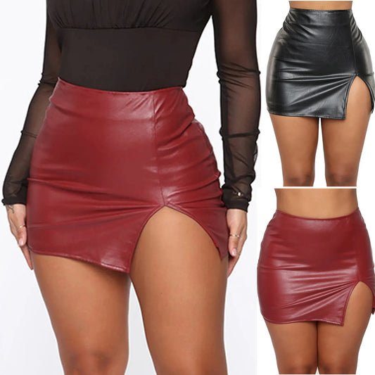 Leather Night Clubwear Skirts Women Summer Solid Color PU Zipper Sexy Hip Leather MIni Short Skirts Y2K Faldas Mujer Moda 2023