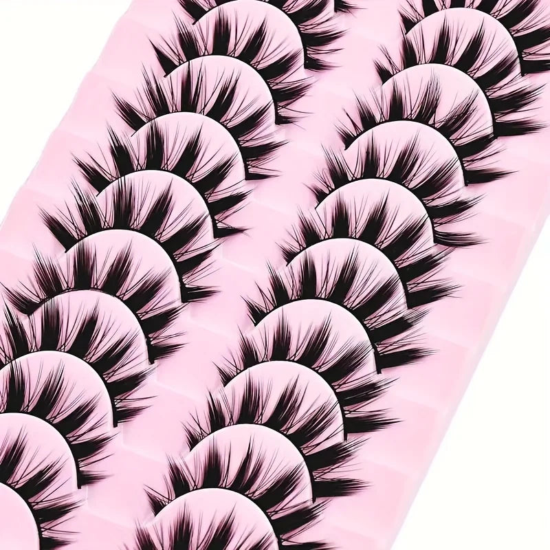 10 pairs of false eyelashes, thick eyelash extensions, reusable eyelash eye makeup tools (10 pairs)
