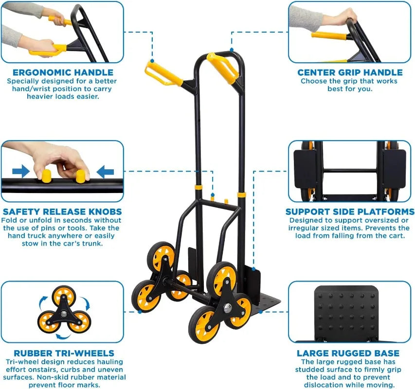 Mount-It! Stair Climber Hand Truck and Dolly, 330 Lb Capacity Heavy-Duty Trolley Cart with Telescoping Handle and Rubber Wheels