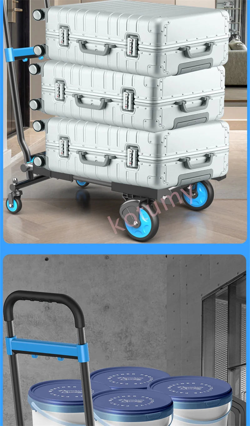 Multi-Position Folding Hand Truck,Four Wheel Luggage Cart 150kg,Pull Rod Adjustable Length,Four Wheel,Outdoor Camping Wagon