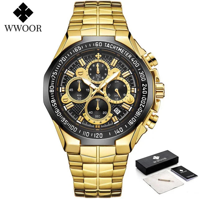 Relogio Masculino WWOOR Mens Watches 2024 Top Brand Luxury Wrist Watches For Men Gold Big Golden Male Chronograph Wristwatch Man