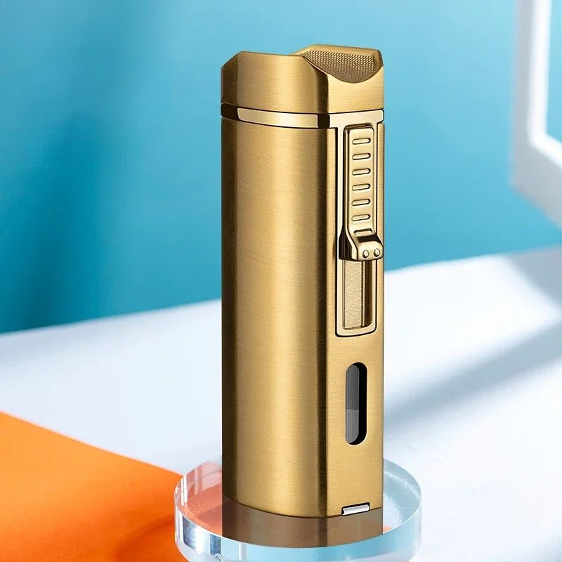 New Luxury Cigar Lighter Torch Metal Straight Jet Butane Lighter Smoking Accessories Cool Cigar Punch Men's Gifts