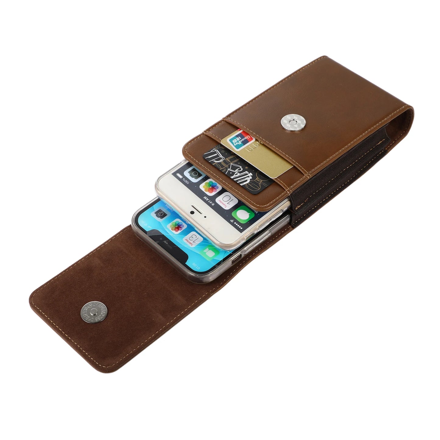 Leather Dual Pouch Wallet Card Holder Two Mobile Phone Belt Clip Case For iPhone Samsung Xiaomi Huawei 2 Holster Men Waist Bag