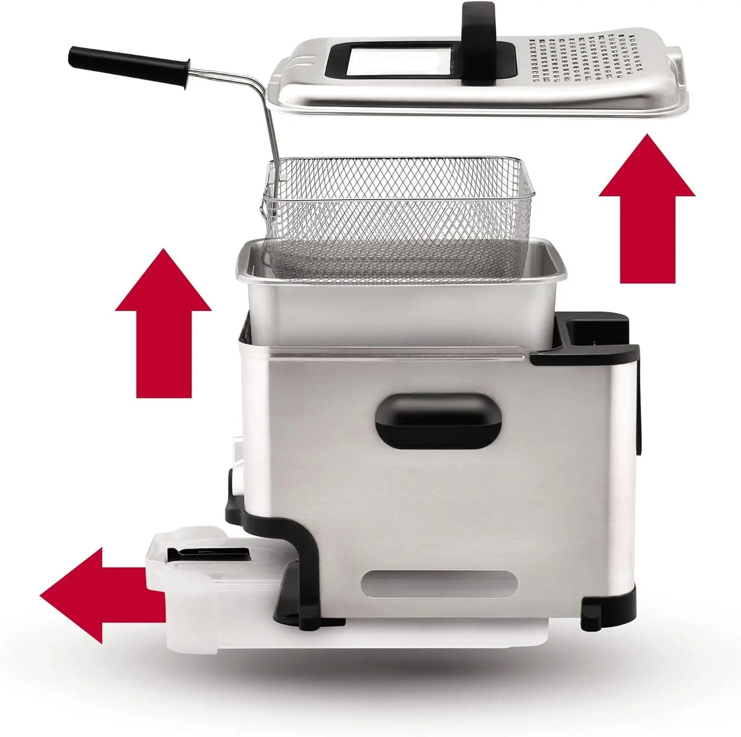 T-fal 3.5L Stainless Steel Deep Fryer with Basket, 1700W, Oil Filtration, Temp Control, Digital Timer, Dishwasher Safe Parts