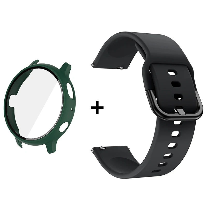 Silicone Strap+Case for Samsung Galaxy Watch Active 2 40mm 44mm Bracelet Tempered Glass Screen Protector Cover correas 20mm band