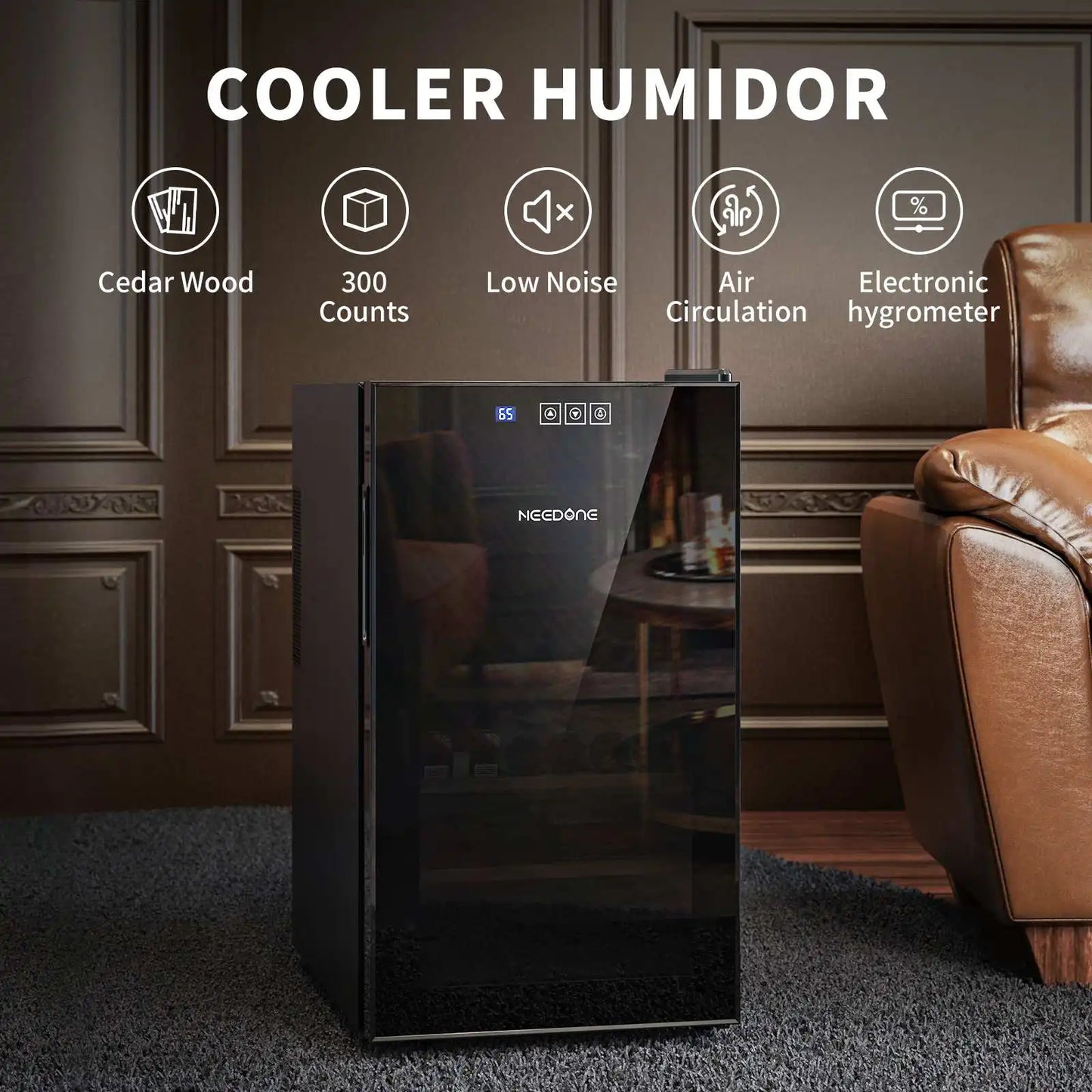 NEEDONE 48L Spanish Cedar Wood Cigar Humidor Electric Cooler Refrigerator Cigar Wine Cabinet Moisturizing Cigars Energy Saving