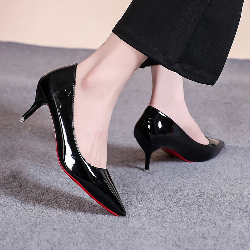 Sexy Pointed Toe Patent Leather High Heels Temperament Red Bottom Sole Shoes