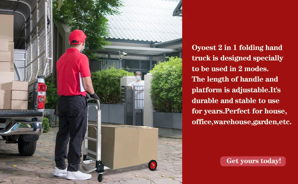 Hand Truck Dolly Heavy Duty 440lbs Capacity 2 in 1 Convertible Folding Hand Truck with Pneumatic Wheels and Telescopin